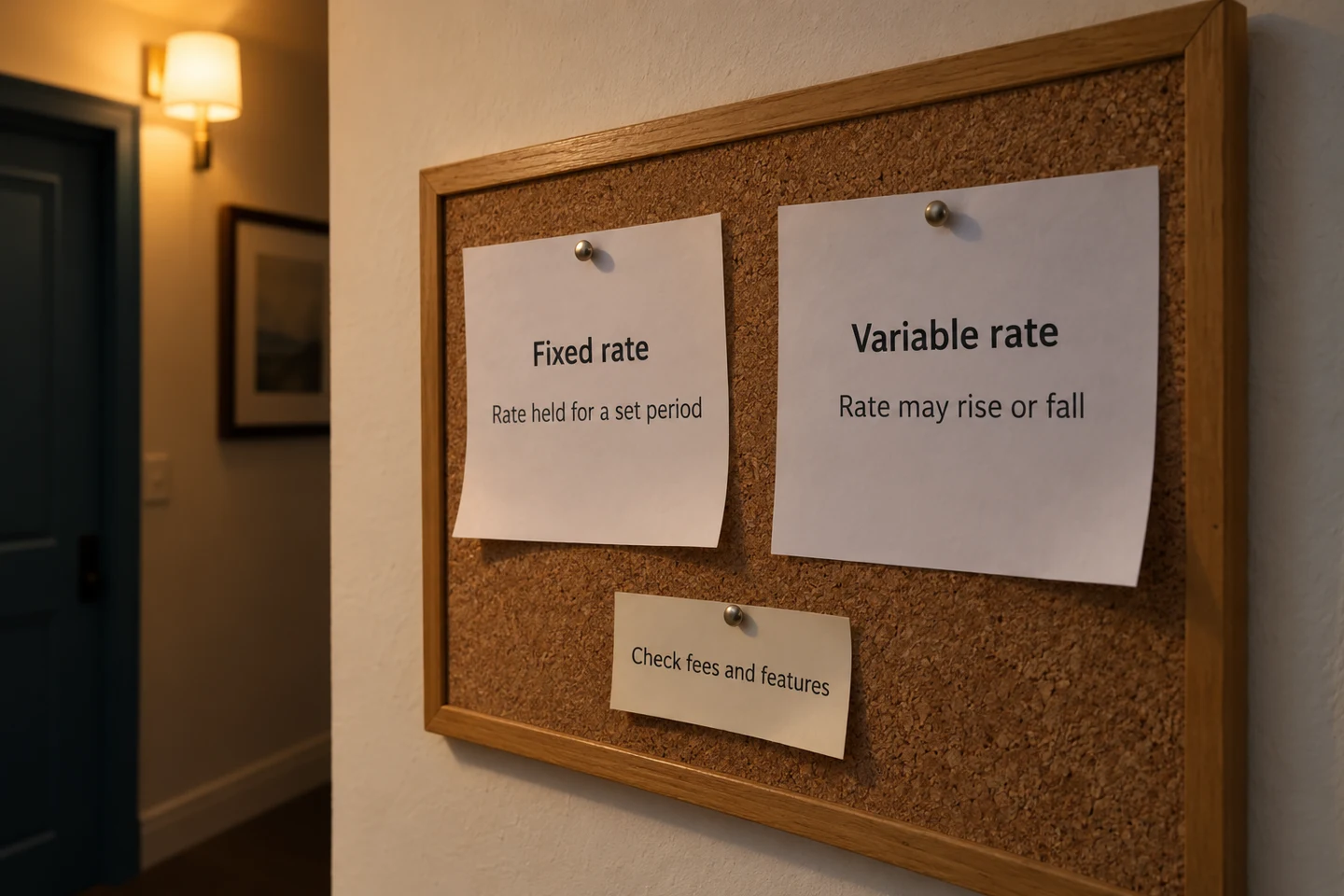 Pinned notes comparing fixed and variable home loan rates
